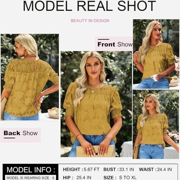 Bundle of 2 Dokotoo Blouses Women's Half Sleeve Lace Textured Flowy White Yellow - Picture 8 of 10